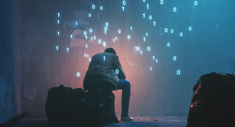 Virtual binary code surrounding human