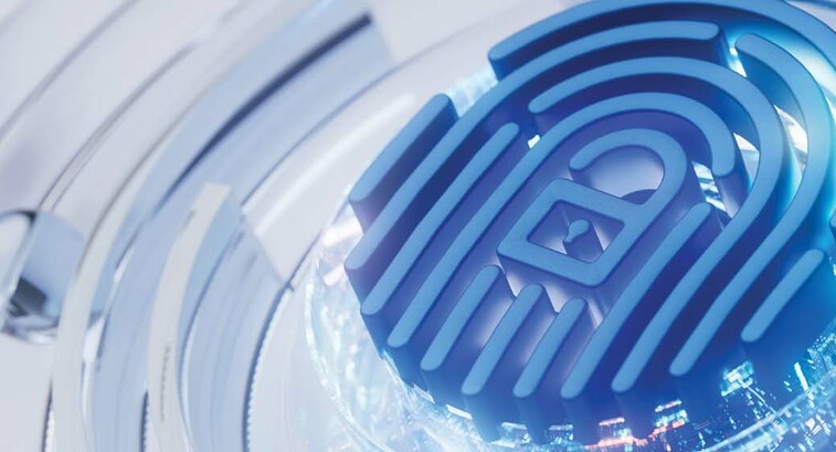 Blue fingerprint with lock in the middle