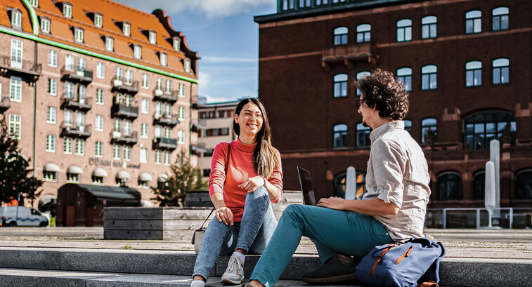 Students talking on campus