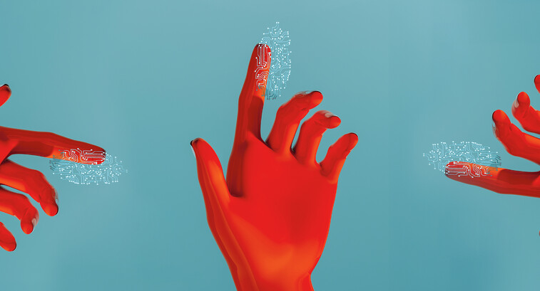 Hands with fingerprint glow