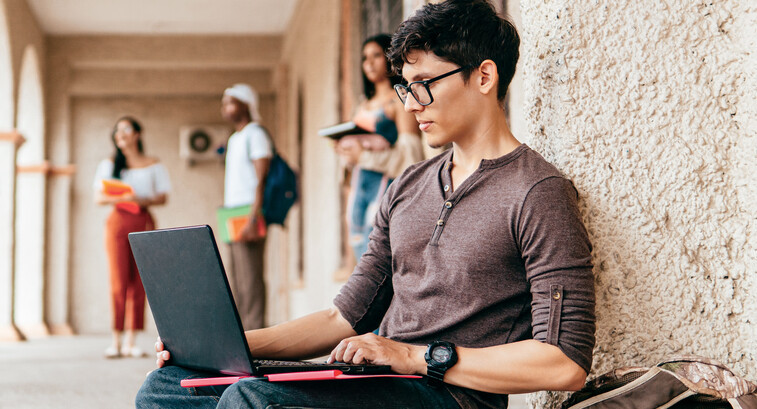Student working on laptop