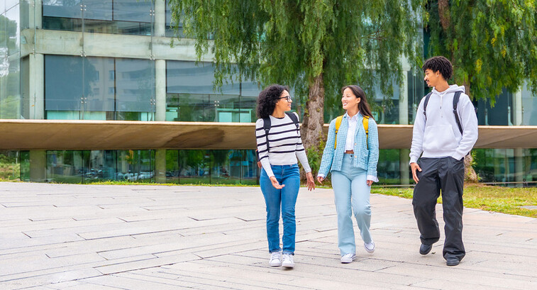 Students walking around campus