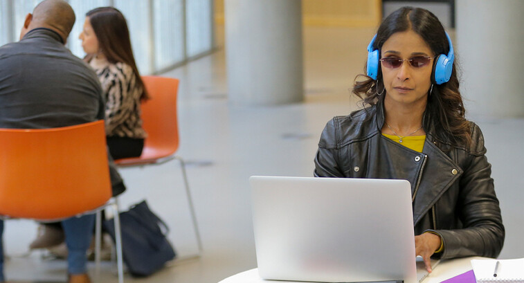Blind student using laptop