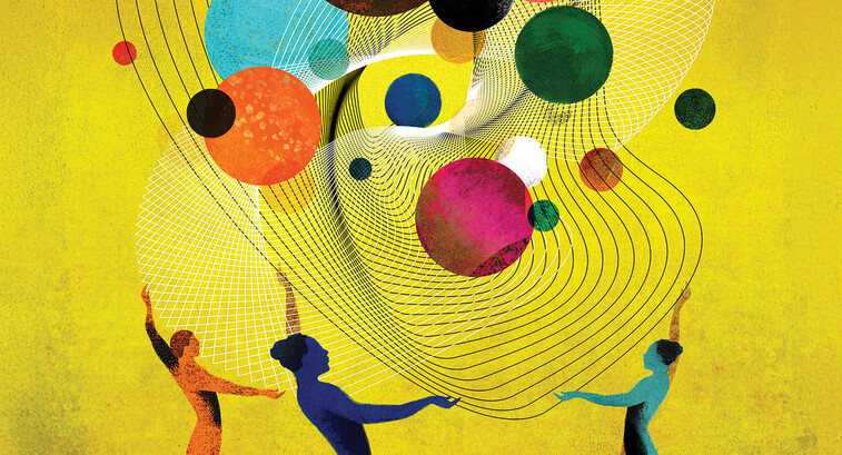 Illustration of people juggling orbs