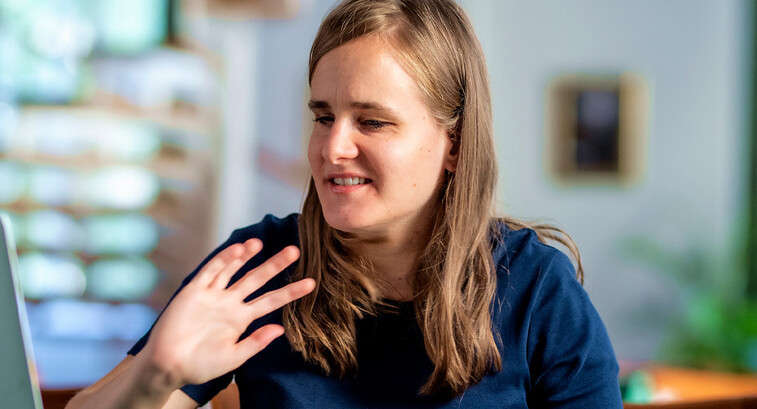 Blind student using computer