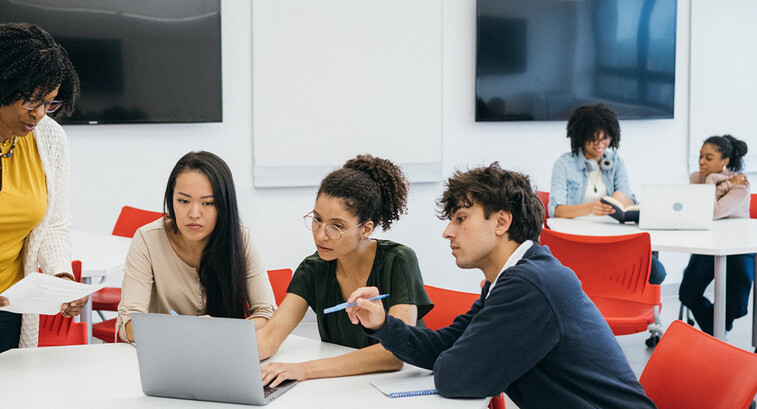 Students using device 