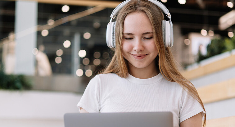 Student using computer on campus