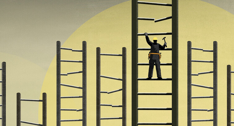 illustration of construction worker climbing a ladder