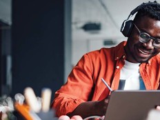 A man uses a laptop