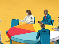 Illustration of executives sitting gathered around a table