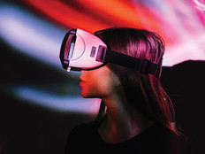 Side view of a person wearing a VR headset