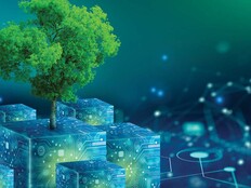 Illustration of a tree growing out of some futuristic cubes