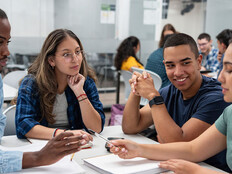 Group of students studying together in the classroom
