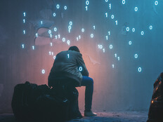 Virtual binary code surrounding human