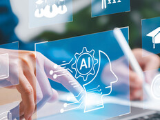 Some tech-looking icons superimposed over a person's hands on a laptop