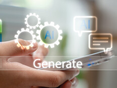 A person's hand holding a smartphone, with icons representing generative AI