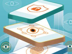 Illustration wherein layers of tech are providing cyber defense