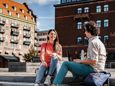 Students talking on campus