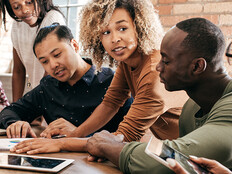 Student group working together at a table