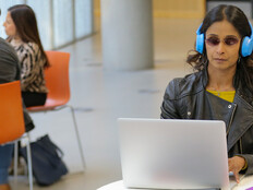 Blind student using laptop