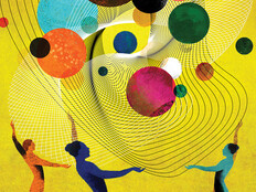 Illustration of people juggling orbs