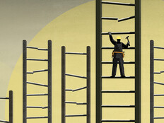 illustration of construction worker climbing a ladder