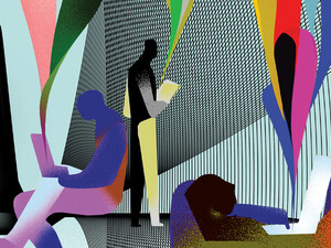 Illustration of figures using laptops