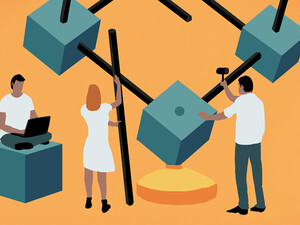 Abstract illustration of people putting together some kind of object