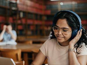 Student working in a library