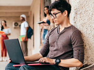 Student working on laptop