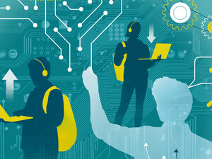 Illustration of students using tech