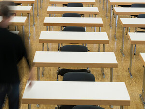 Distorted person in classroom