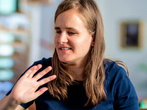 Blind student using computer