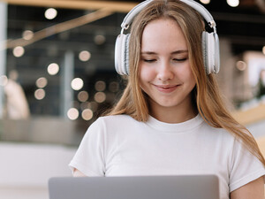 Student using computer on campus