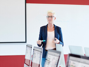 Professor in computer lab