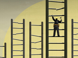 illustration of construction worker climbing a ladder