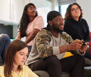 Students in a dorm room 