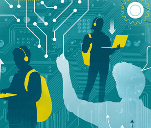 Illustration of students using tech