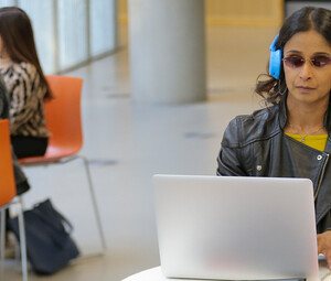 Blind student using laptop