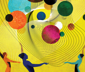 Illustration of people juggling orbs