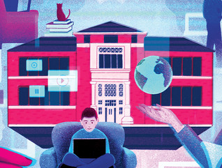 Blue and Red Illustration of Virtual School for K–12