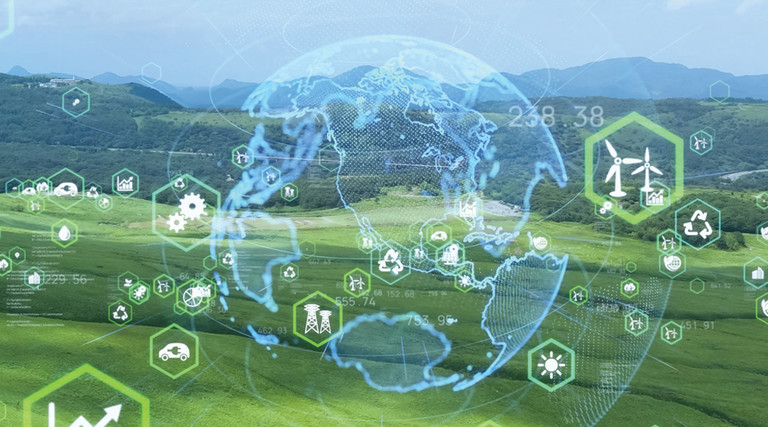 Green IT globe and icons