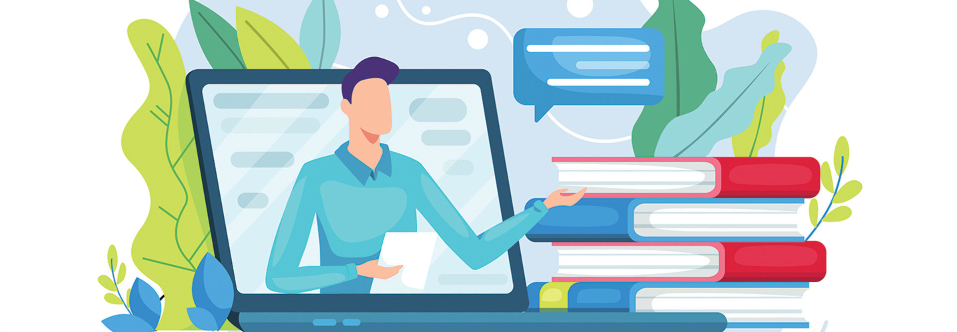 illustration of man teaching from laptop