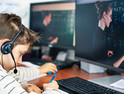 students attending online class
