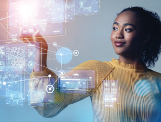 Woman working with digital network 