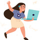 Student moving around with laptop in hand illustration