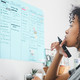 Person observing poster on their wall