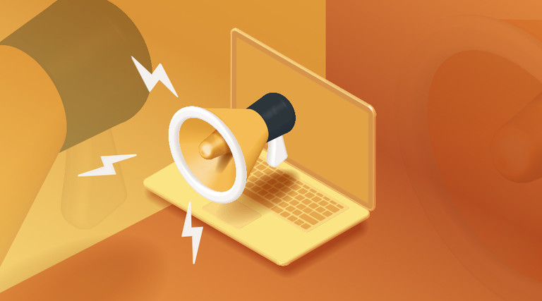 Illustration of a megaphone emerging from a laptop