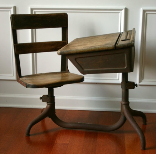 antique childrens desk with attached chair