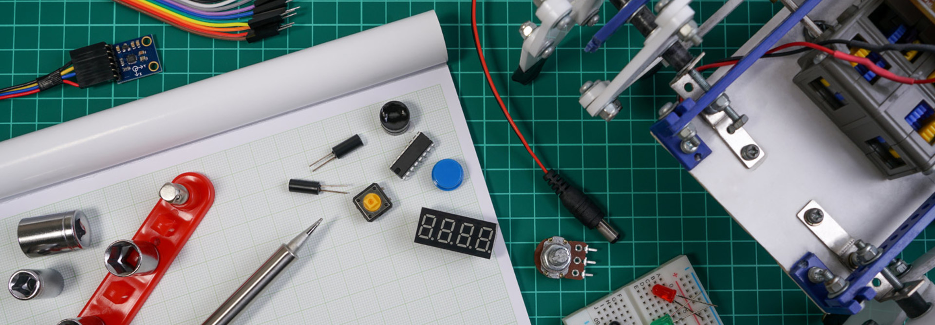 Makerspace table covered in things